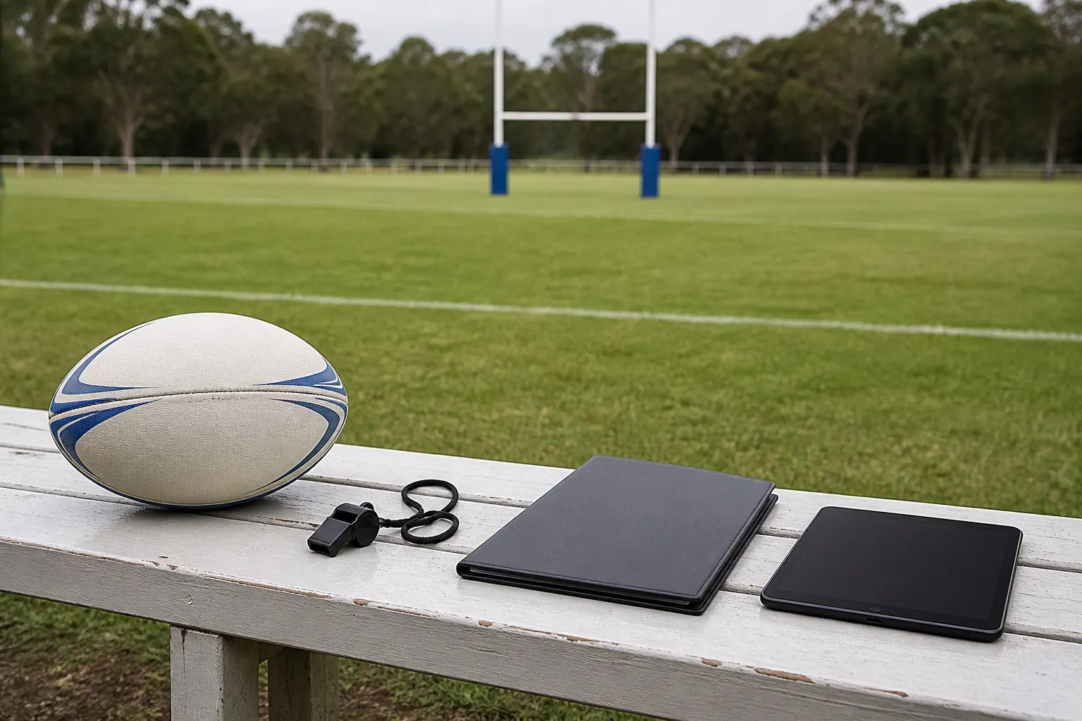 Competition documents and a tablet ready for a rugby league rules check